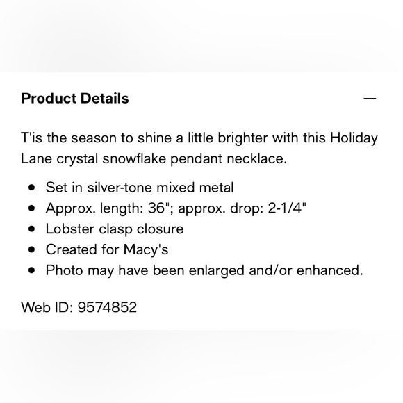 Macys Silver Tone Crystal Snowflake 36” Pendant Necklace - Picture 8 of 8